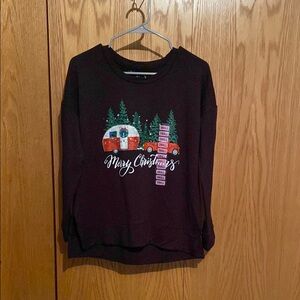 Merry Christmas Graphic Long Sleeve T-shirt. Size Small. Black.